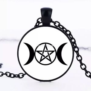 New Triple Moon Black Glass Cabochon Necklace.